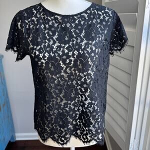 RAFAELLA Top Womens PXS Black Sheer Alencon Lace Witchy Whimsigoth Fairy Goth